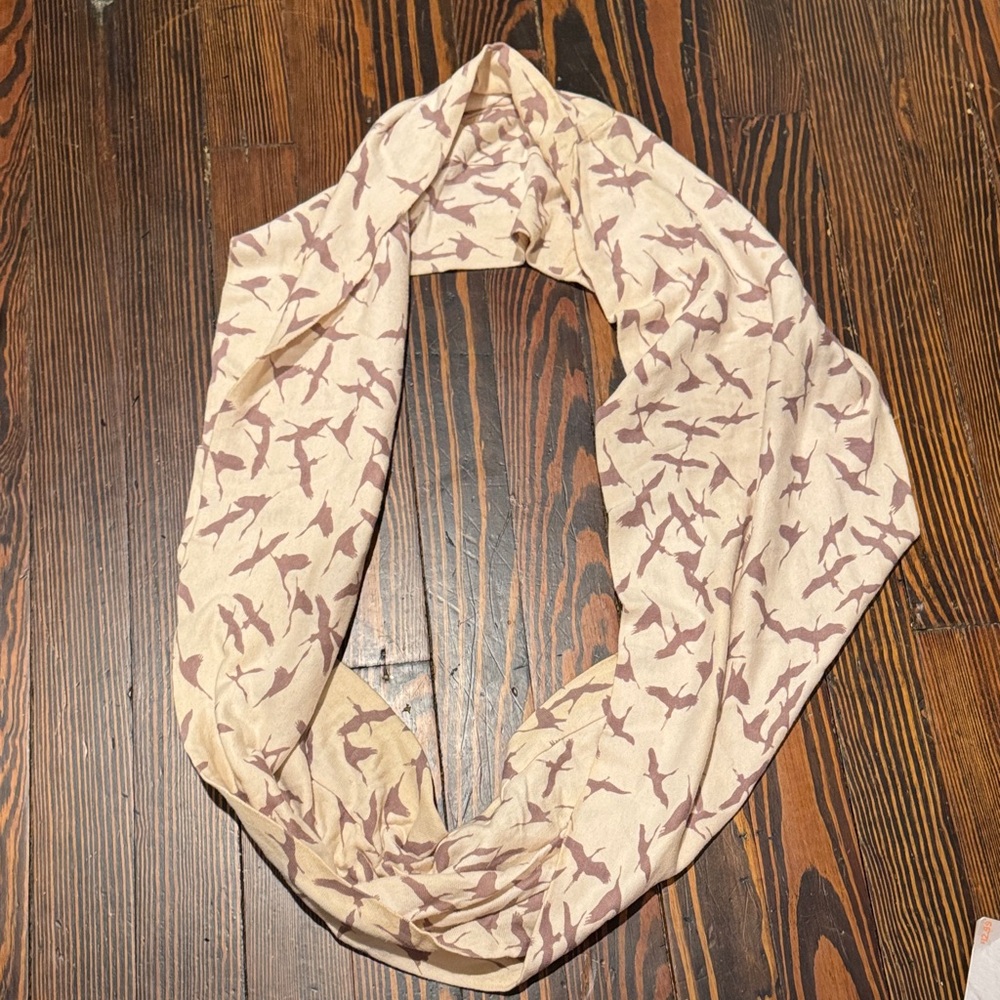 Aldo Beige and Brown Bird Print Scarf